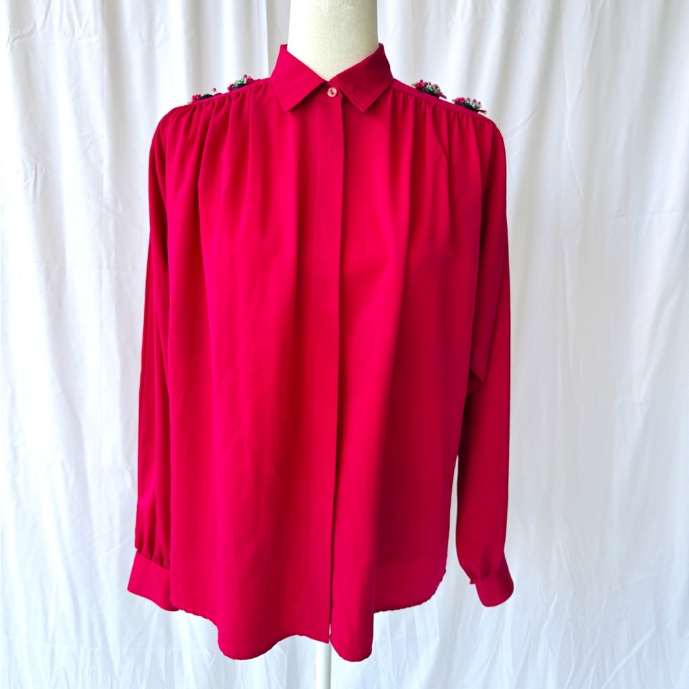 Chic Women's Button Down Shirt in Vibrant Pink.